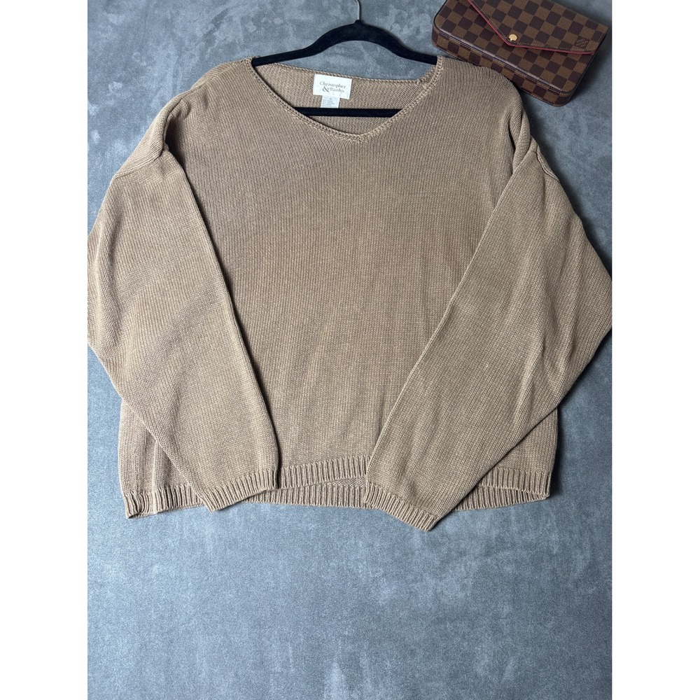 Cozy Tan Brown V-Neck Ramie Cotton Knit Sweater
